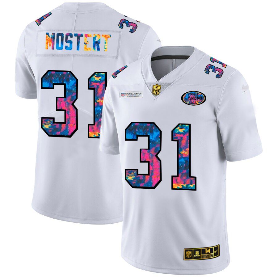 Men's San Francisco 49ers #31 Raheem Mostert 2020 White NFL Crucial Catch Limited Stitched Jersey